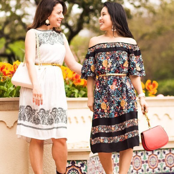 Loft Ann Taylor Embroidered Print Off Shoulder Midi Dress Womens Size S Petite - Picture 2 of 8